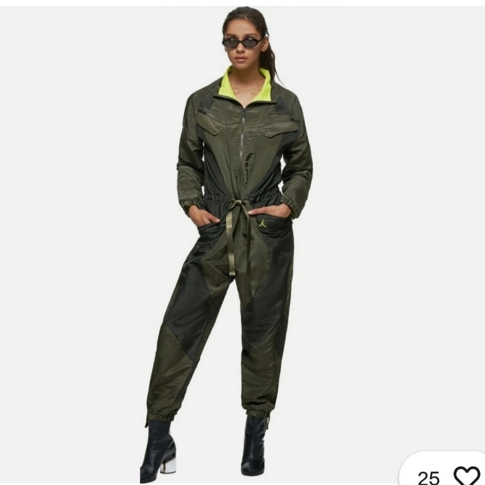 Nike Air Jordan Women's Cargo Flight Suit Olive Green/Cyber Yellowβ Jumpsuit 2XL